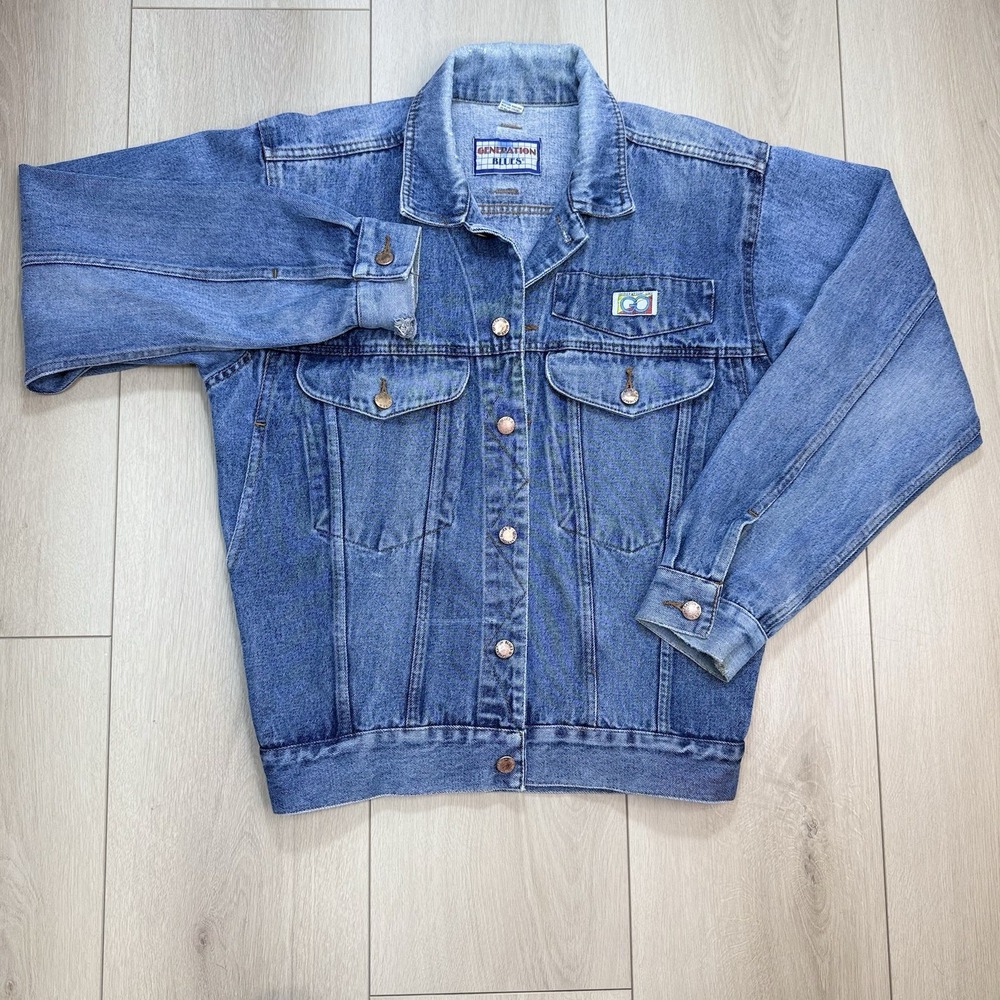 VTG Generation Blues GO‎ Denim Jacket Womens SM Trashed Blue Cotton Trucker 90s